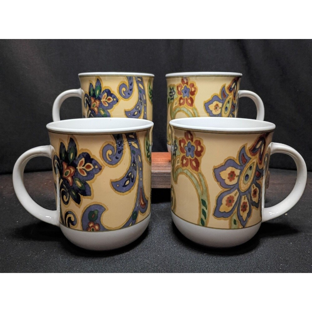 Oneida Erin's Paisley Coffee Mugs Set of 4 Casual Settings Stoneware Floral